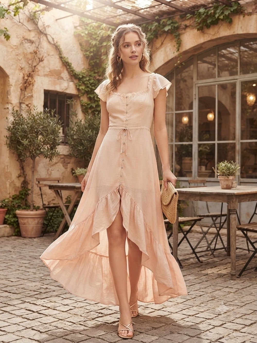 Take 50% OFF-Magnolia Women’s Ruffle Button-Front Maxi Dress, Size-M